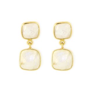 925 Sterling Silver earrings gold plated with two square stones of Rainbow Moonstone 925 Sterling Silver earrings gold plated with two square stones of Rainbow Moonstone