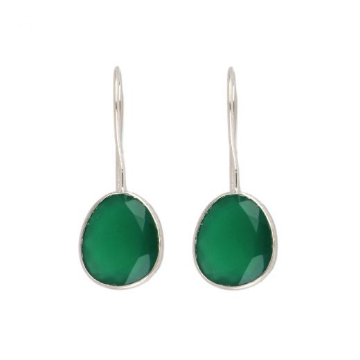 925 Sterling Silver earrings rhodium plated with oval Green Onyx