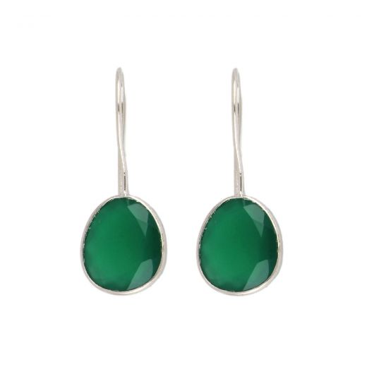 925 Sterling Silver earrings rhodium plated with oval Green Onyx