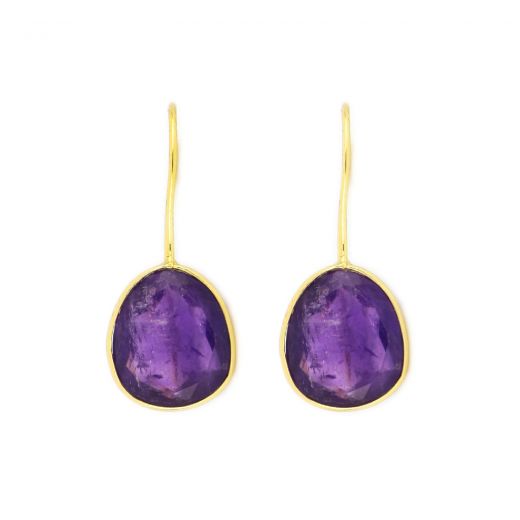 925 Sterling Silver earrings gold plated with oval Amethyst