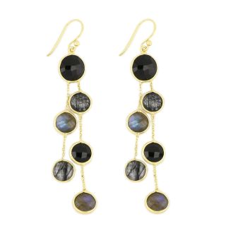 925 Sterling Silver earrings rhodium plated with round stones, two Black Onyx, two Black Rutile and two Labradorite 925 Sterling Silver earrings rhodium plated with round stones, two Black Onyx, two Black Rutile and two Labradorite