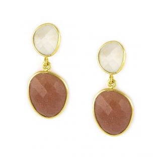 925 Sterling Silver earrings gold plated with Rainbow Moonstone 10x9mm and peach Rainbow Moonstone 925 Sterling Silver earrings gold plated with Rainbow Moonstone 10x9mm and peach Rainbow Moonstone