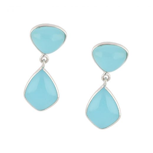 925 Sterling Silver earrings rhodium plated with two stones of Aqua Chalcedony