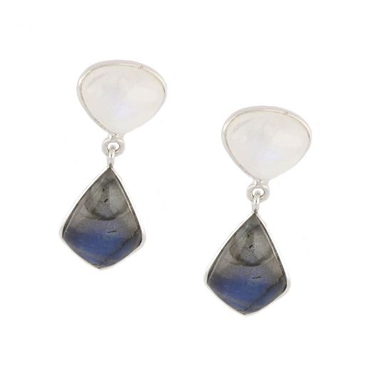 925 Sterling Silver earrings rhodium plated with Rainbow Moonstone and Labradorite