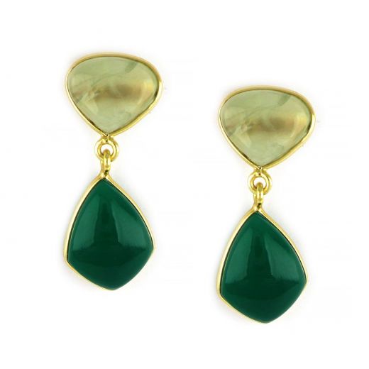 925 Sterling Silver earrings gold plated with Prehnite and Green Onyx