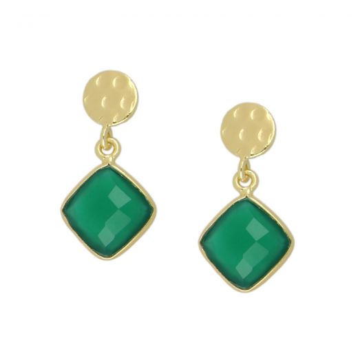 925 Sterling Silver earrings gold plated with Green Onyx in a shape of a diamond