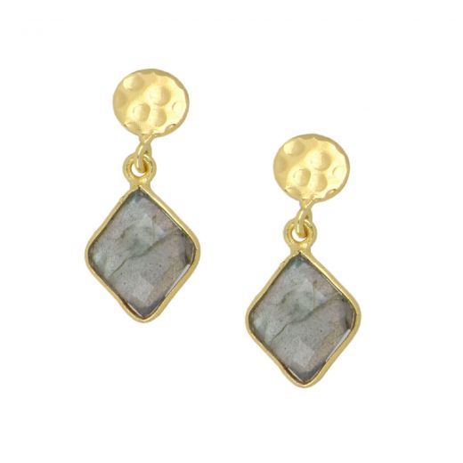 925 Sterling Silver earrings gold plated with Labradorite in a shape of a diamond