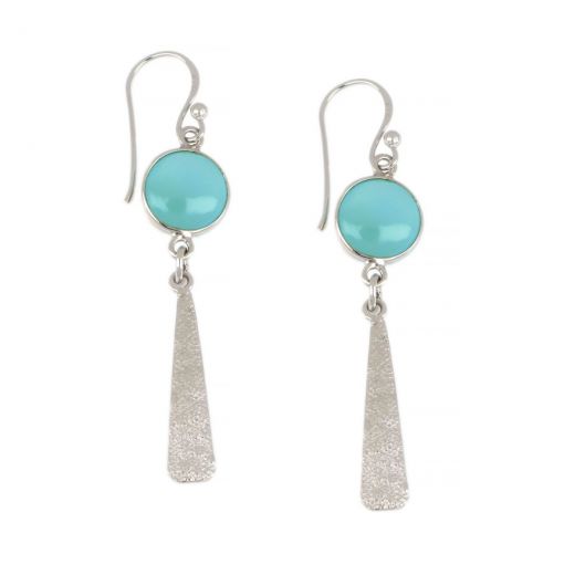 925 Sterling Silver earrings rhodium plated with round Aqua Chalcedony