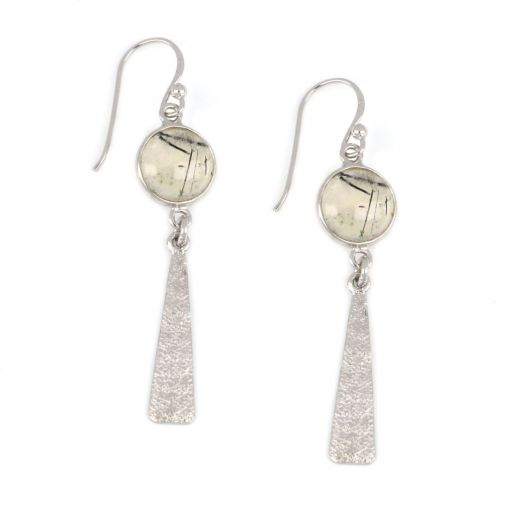 925 Sterling Silver earrings rhodium plated with round Black Rutile