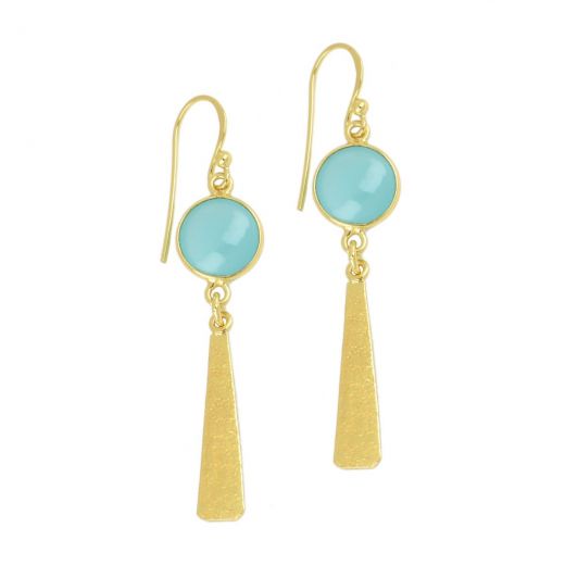 925 Sterling Silver earrings gold plated with round Aqua Chalcedony