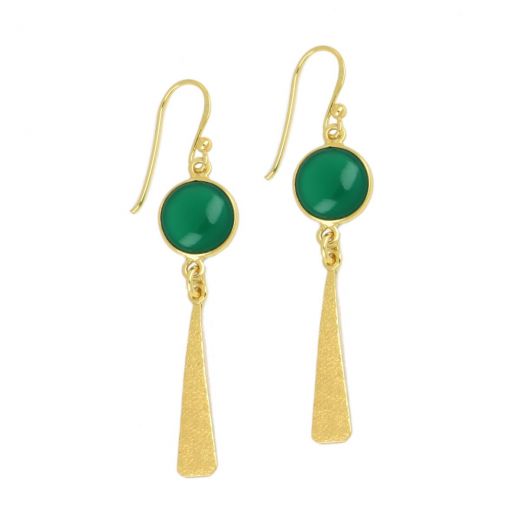 925 Sterling Silver earrings gold plated with round Green Onyx