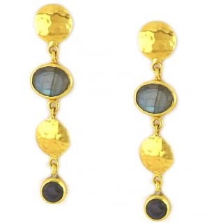 Χειροποίητα ασημένια σκουλαρίκια επιχρυσωμένα με δύο πέτρες λαμπραντορίτη