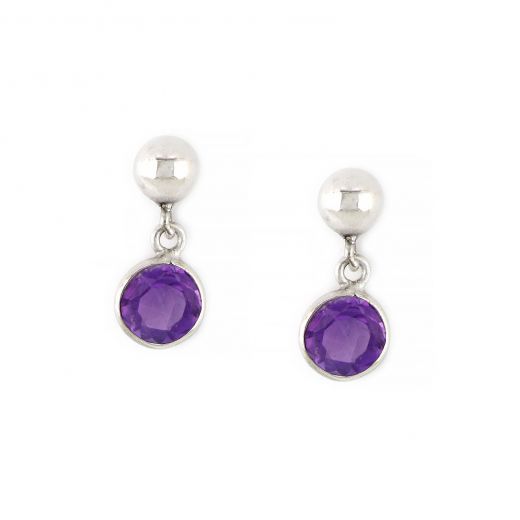 925 Sterling Silver earrings rhodium plated with round African Amethyst