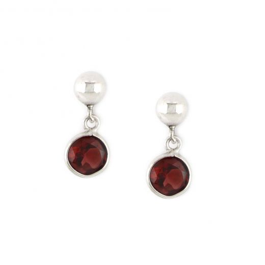 925 Sterling Silver earrings rhodium plated with round Garnet