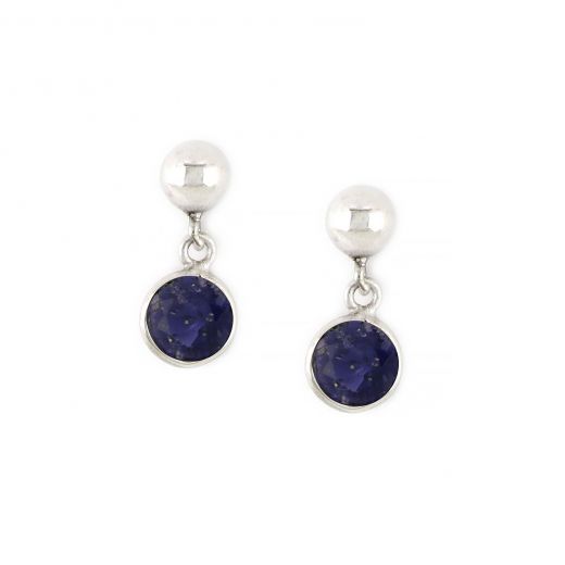 925 Sterling Silver earrings rhodium plated with round Iolite