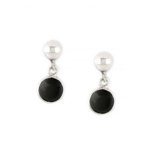 925 Sterling Silver earrings rhodium plated with round Black Spinel
