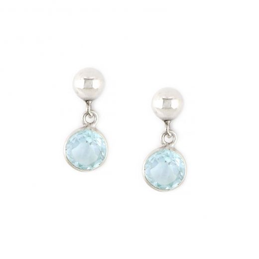 925 Sterling Silver earrings rhodium plated with round Blue Topaz