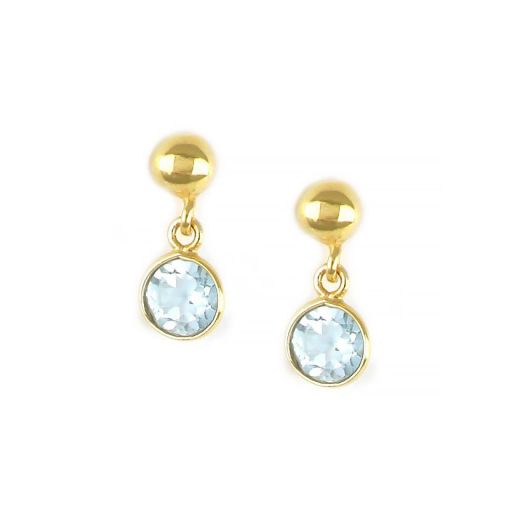 925 Sterling Silver earrings gold plated with round Blue Topaz