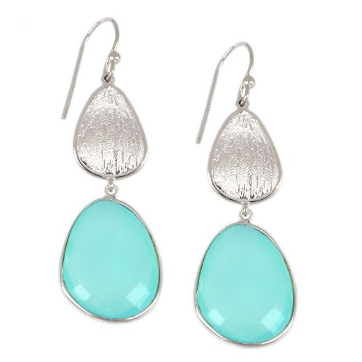925 Sterling Silver earrings rhodium plated with Aqua Chalcedony