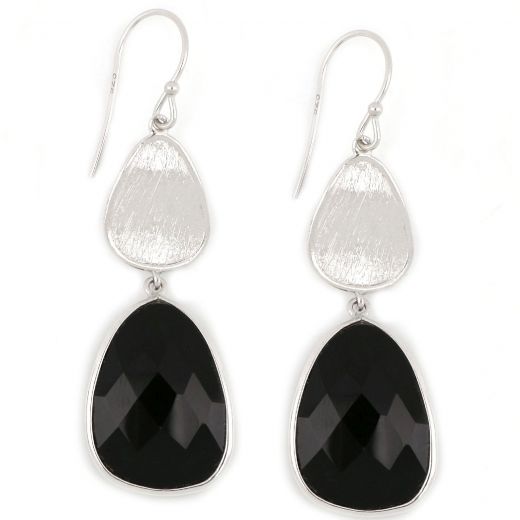 925 Sterling Silver earrings rhodium plated with Black Onyx