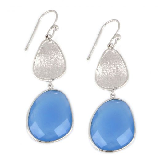 925 Sterling Silver earrings rhodium plated with Blue Chalcedony