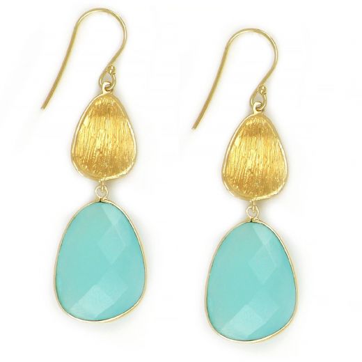 925 Sterling Silver earrings rhodium plated with Aqua Chalcedony