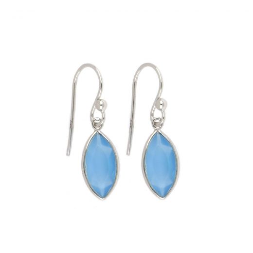 925 Sterling Silver earrings rhodium plated with Aqua Chalcedony in navette shape