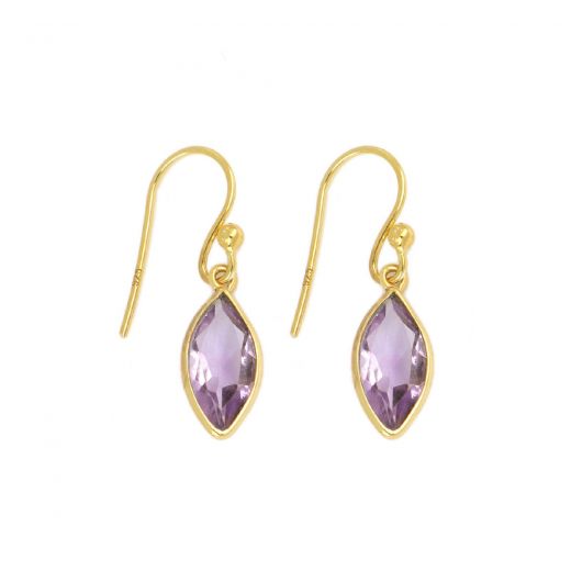 925 Sterling Silver earrings gold plated with Amethyst in navette shape