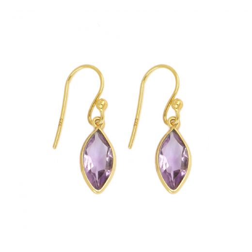 925 Sterling Silver earrings gold plated with Amethyst in navette shape