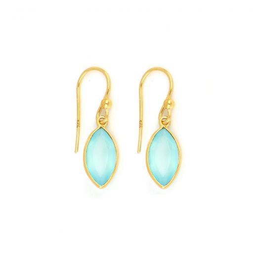 925 Sterling Silver earrings gold plated with Aqua Chalcedony in navette shape