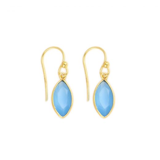 925 Sterling Silver earrings gold plated with Blue Chalcedony in navette shape
