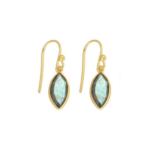 925 Sterling Silver earrings gold plated with Labradorite in navette shape