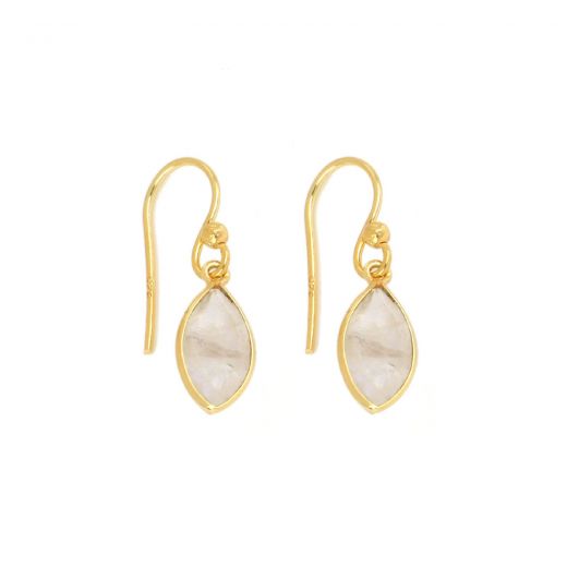 925 Sterling Silver earrings gold plated with Rainbow Moonstone in navette shape