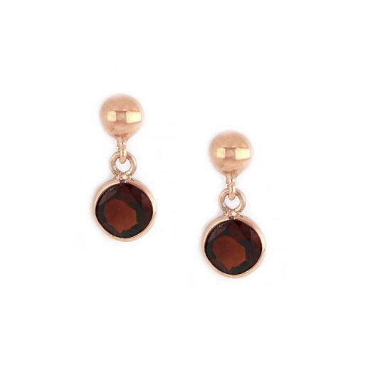 925 Sterling Silver earrings rose gold plated and round Garnet