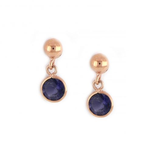 925 Sterling Silver earrings rose gold plated and round Iolite