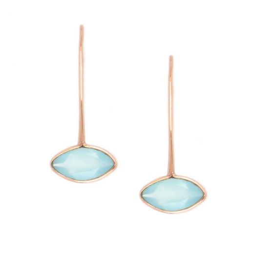 925 Sterling Silver earrings rose gold plated and Aqua Chalcedony in navette shape
