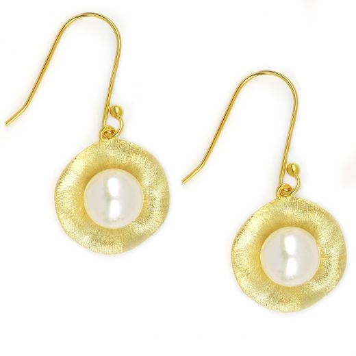 925 Sterling Silver earrings gold plated with fresh water Pearl