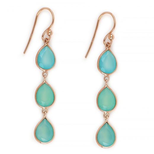 925 Sterling Silver earrings rose gold plated with 3 Aqua Chalcedony  SK11058-04
