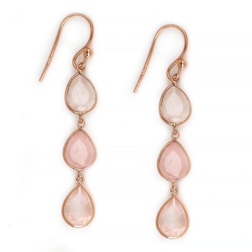 925 Sterling Silver earrings rose gold plated with 3 Rose Quartz SK11058-21