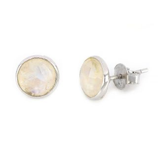 Χειροποίητα ασημένια σκουλαρίκια καρφωτά επιροδιωμένα με στρογγυλή φεγγαρόπετρα 8 mm