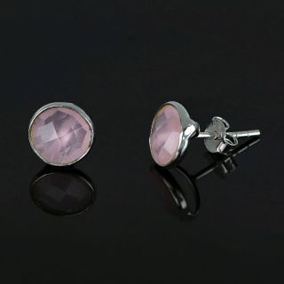 925 Sterling Silver earrings rhodium plated with round rose chalcedony 8 mm - 