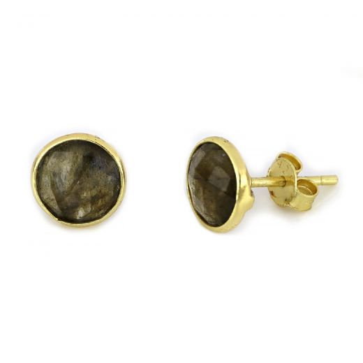 925 Sterling Silver earrings gold plated with round labradorite 8 mm
