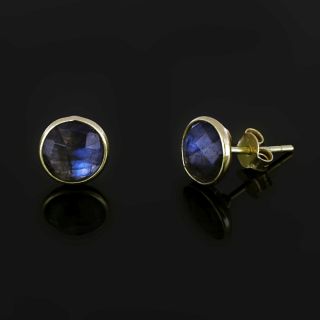 925 Sterling Silver earrings gold plated with round labradorite 8 mm - 