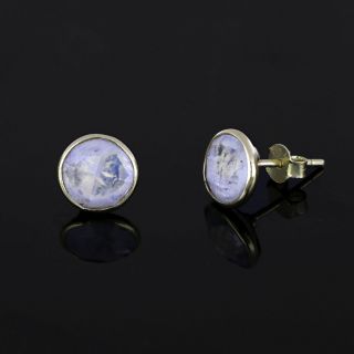 925 Sterling Silver earrings gold plated with round rainbow moonstone 8 mm - 
