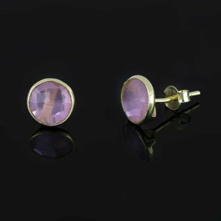 925 Sterling Silver earrings gold plated with round rose chalcedony 8 mm - 