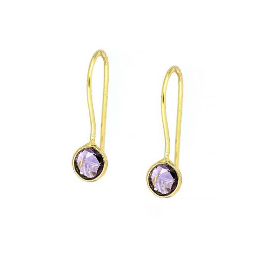 925 Sterling Silver earrings gold plated with round amethyst