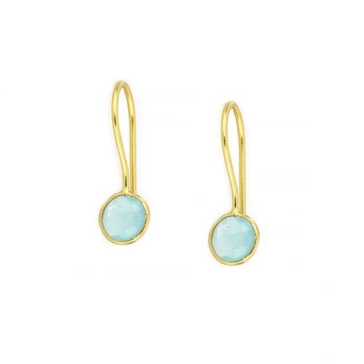925 Sterling Silver earrings gold plated with round aqua chalcedony