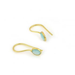 925 Sterling Silver earrings gold plated with round aqua chalcedony - 