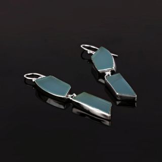 925 Sterling Silver earrings rhodium plated with aqua chalcedony in asymmetric shape - 