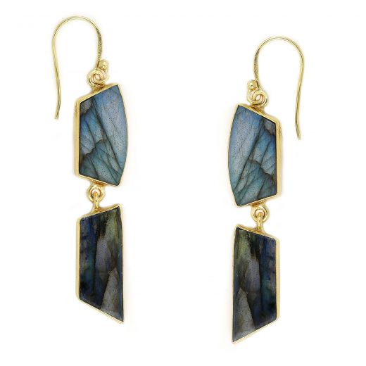 925 Sterling Silver earrings gold plated with labradorite asymmetric stones